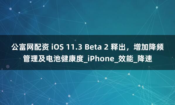 公富网配资 iOS 11.3 Beta 2 释出，增加降频管理及电池健康度_iPhone_效能_降速